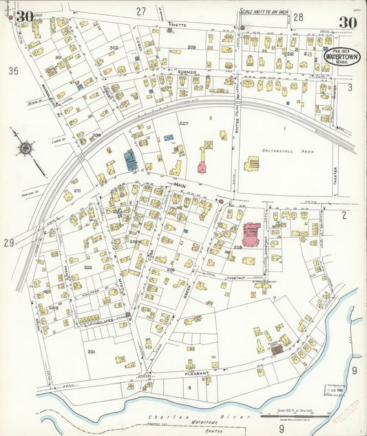 Sanborn Fire Insurance Map from Watertown, Middlesex County, Massachusetts (1923), Sheet #0030 - Historic Sanborn Fire Insurance Map Print, vintage old map wall art, antique decor, genealogy gift, Massachusetts Massachusetts map