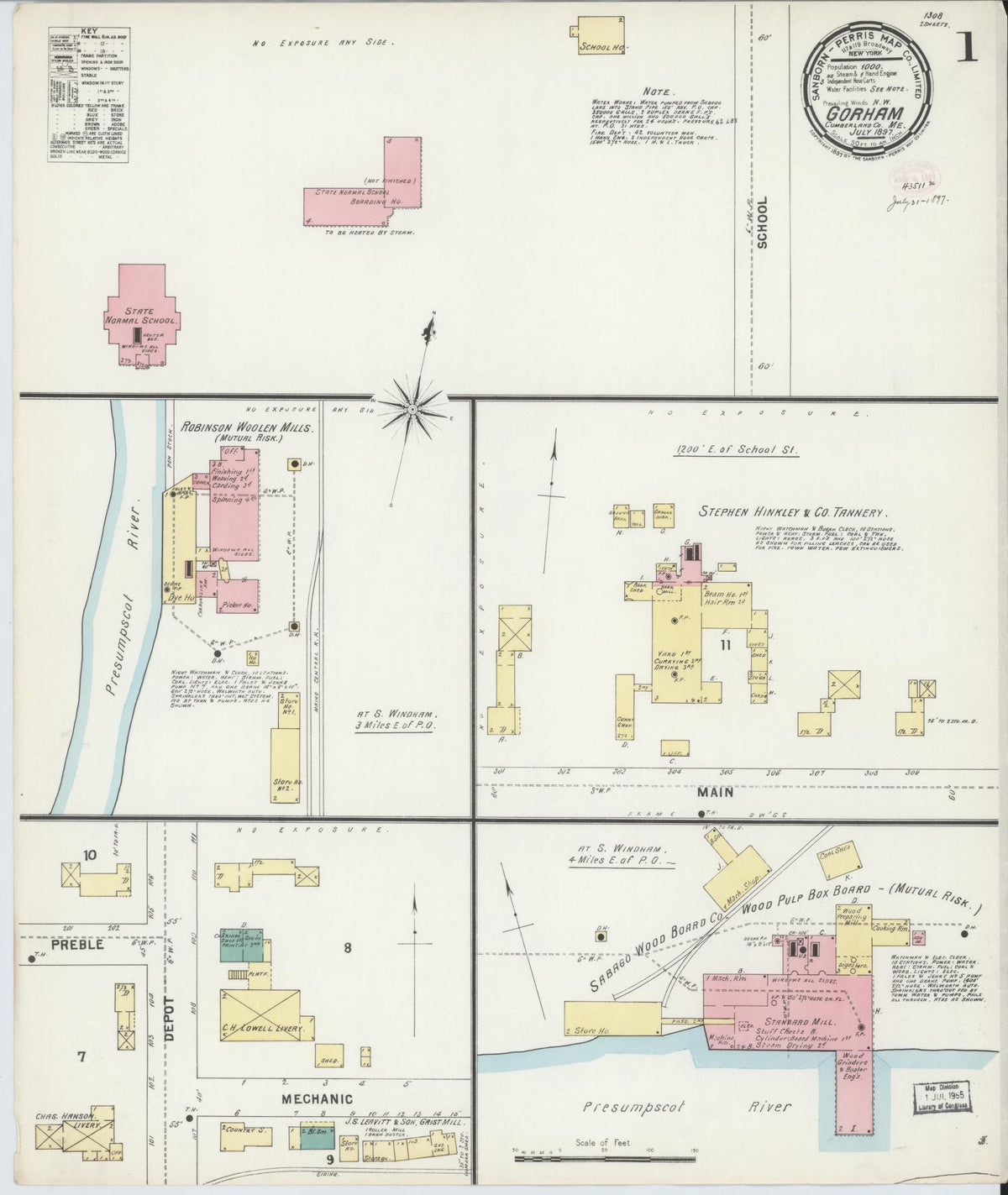 Sanborn Fire Insurance Map from Gorham, Cumberland County, Maine (1897), Sheet #0001 - Historic Sanborn Fire Insurance Map Print, vintage old map wall art, antique decor, genealogy gift, Maine Maine map