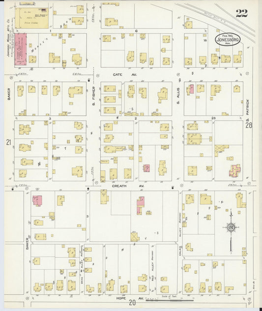 Sanborn Fire Insurance Map from Jonesboro, Craighead County, Arkansas (1913), Sheet #0022 - Historic Sanborn Fire Insurance Map Print, vintage old map wall art, antique decor, genealogy gift, Arkansas Arkansas map
