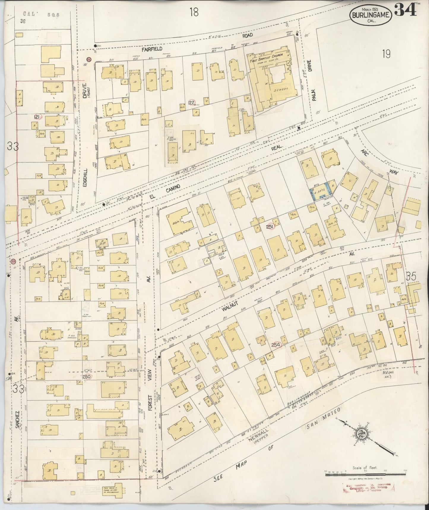 Sanborn Fire Insurance Map from Burlingame, San Mateo County, California (1949), Sheet #0034 - Complete Map Set gallery image, historic Sanborn map, vintage wall art, California California