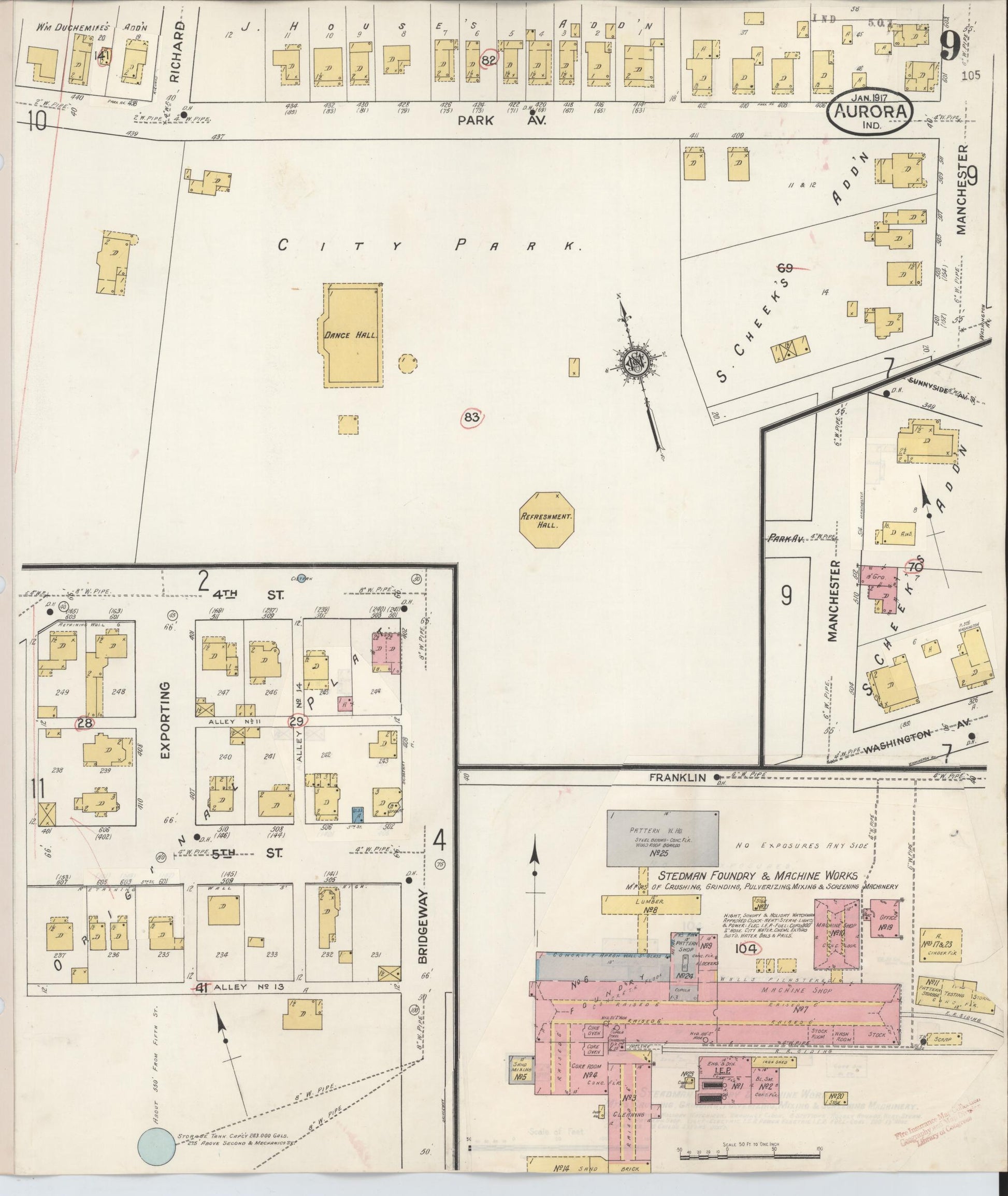 Sanborn Fire Insurance Map from Aurora, Dearborn County, Indiana (1935), Sheet #0009 - Complete Map Set gallery image, historic Sanborn map, vintage wall art, Indiana Indiana
