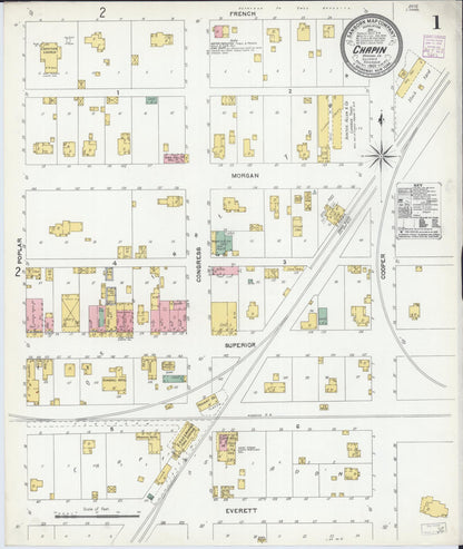 Sanborn Fire Insurance Map from Chapin, Morgan County, Illinois (1905), Sheet #0001 - Historic Sanborn Fire Insurance Map Print, vintage old map wall art, antique decor, genealogy gift, Illinois Illinois map