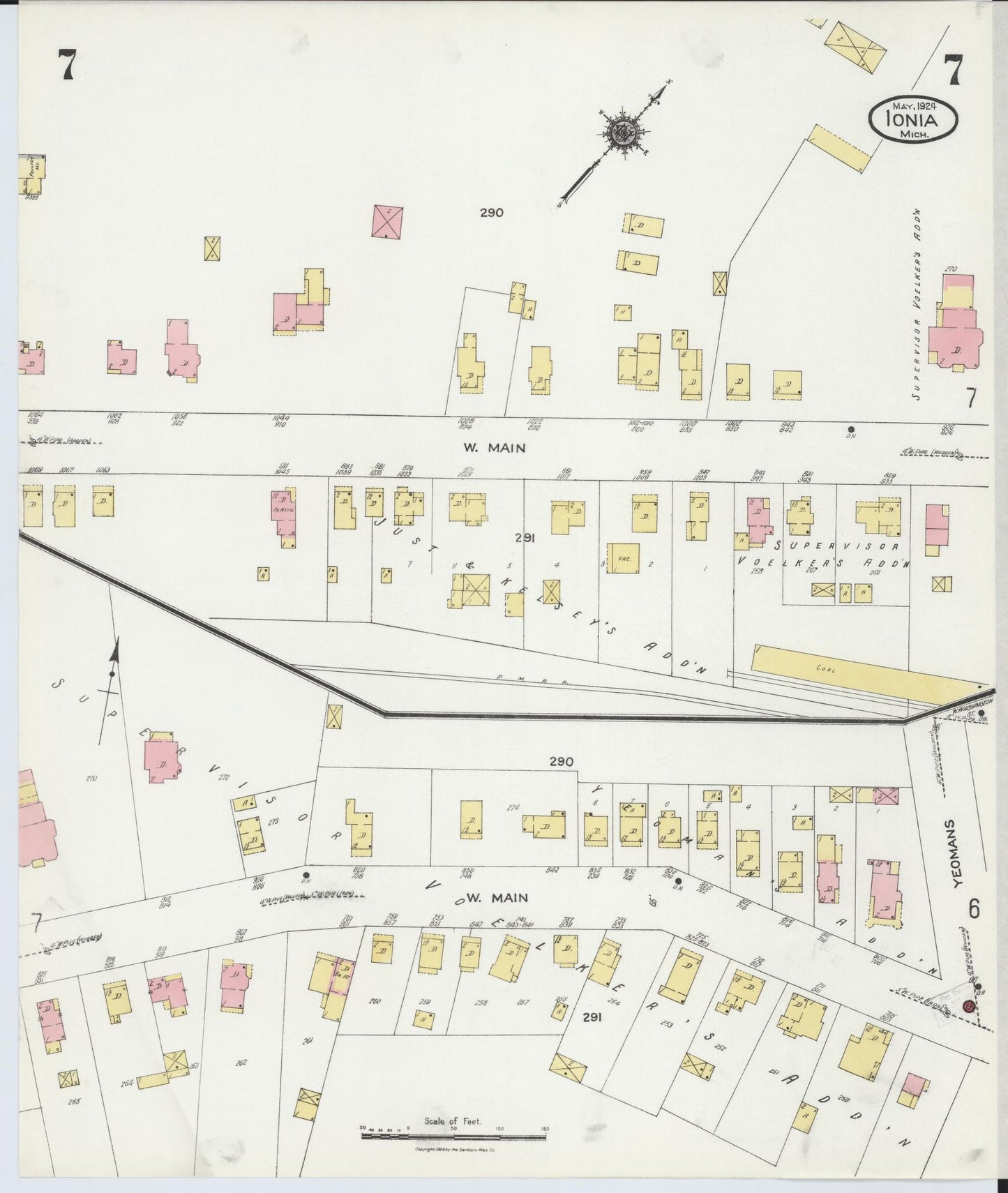 Sanborn Fire Insurance Map from Ionia, Ionia County, Michigan (1924), Sheet #0007 - Historic Sanborn Fire Insurance Map Print, vintage old map wall art, antique decor, genealogy gift, Michigan Michigan map