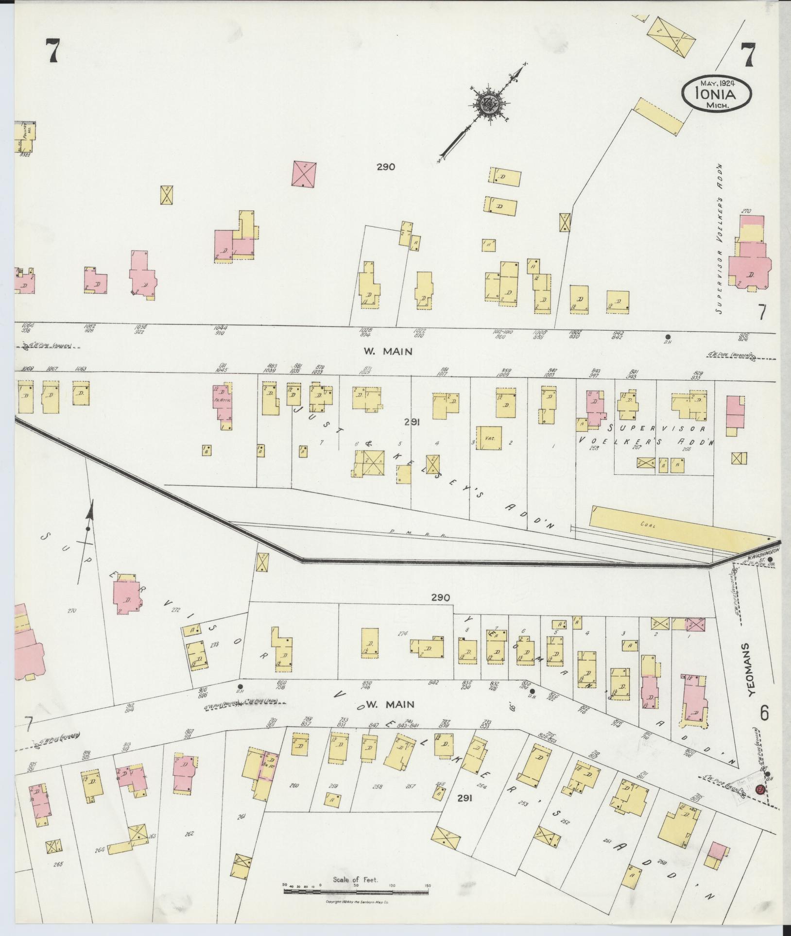 Sanborn Fire Insurance Map from Ionia, Ionia County, Michigan (1924), Sheet #0007 - Historic Sanborn Fire Insurance Map Print, vintage old map wall art, antique decor, genealogy gift, Michigan Michigan map