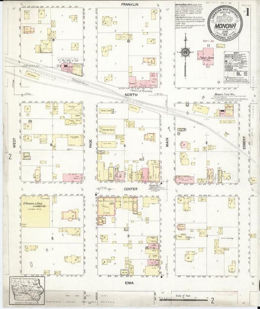 Sanborn Fire Insurance Map from Monona, Clayton County, Iowa (1913), Sheet #0001 - Historic Sanborn Fire Insurance Map Print, vintage old map wall art