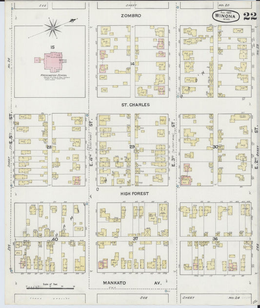 Sanborn Fire Insurance Map from Winona, Winona County, Minnesota (1889), Sheet #0022 - Historic Sanborn Fire Insurance Map Print, vintage old map wall art, antique decor, genealogy gift, Minnesota Minnesota map