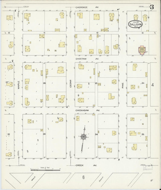 Sanborn Fire Insurance Map from Sallisaw, Sequoyah County, Oklahoma (1914), Sheet #0003 - Historic Sanborn Fire Insurance Map Print, vintage old map wall art, antique decor, genealogy gift, Oklahoma Oklahoma map
