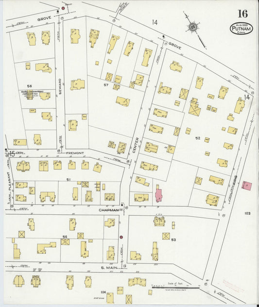 Sanborn Fire Insurance Map from Putnam, Windham County, Connecticut (1920), Sheet #0016 - Historic Sanborn Fire Insurance Map Print, vintage old map wall art, antique decor, genealogy gift, Connecticut Connecticut map