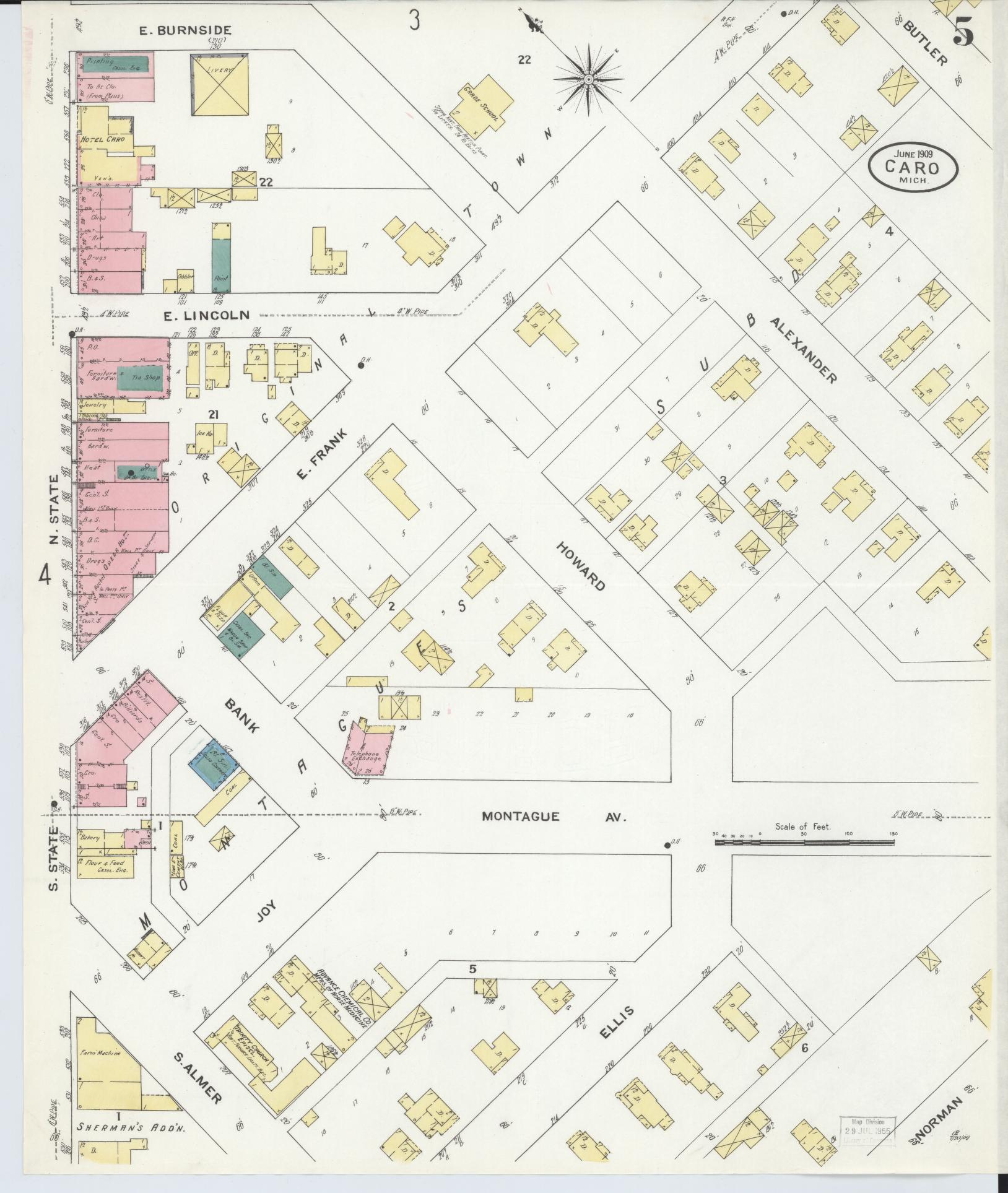Sanborn Fire Insurance Map from Caro, Tuscola County, Michigan (1909), Sheet #0005 - Historic Sanborn Fire Insurance Map Print, vintage old map wall art, antique decor, genealogy gift, Michigan Michigan map