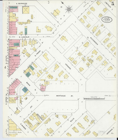 Sanborn Fire Insurance Map from Caro, Tuscola County, Michigan (1909), Sheet #0005 - Historic Sanborn Fire Insurance Map Print, vintage old map wall art, antique decor, genealogy gift, Michigan Michigan map