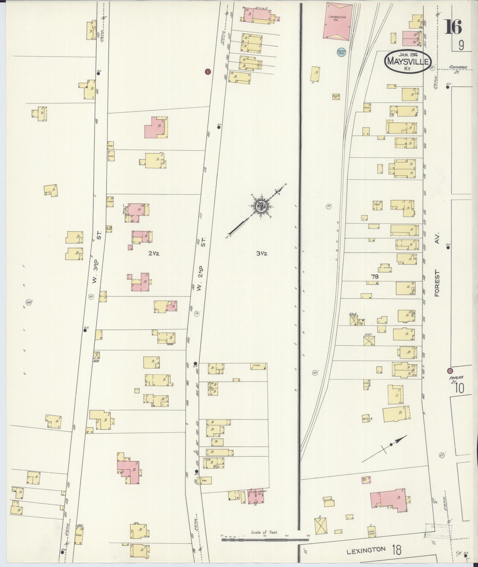 Sanborn Fire Insurance Map from Maysville, Mason County, Kentucky (1914), Sheet #0016 - Historic Sanborn Fire Insurance Map Print, vintage old map wall art, antique decor, genealogy gift, Kentucky Kentucky map