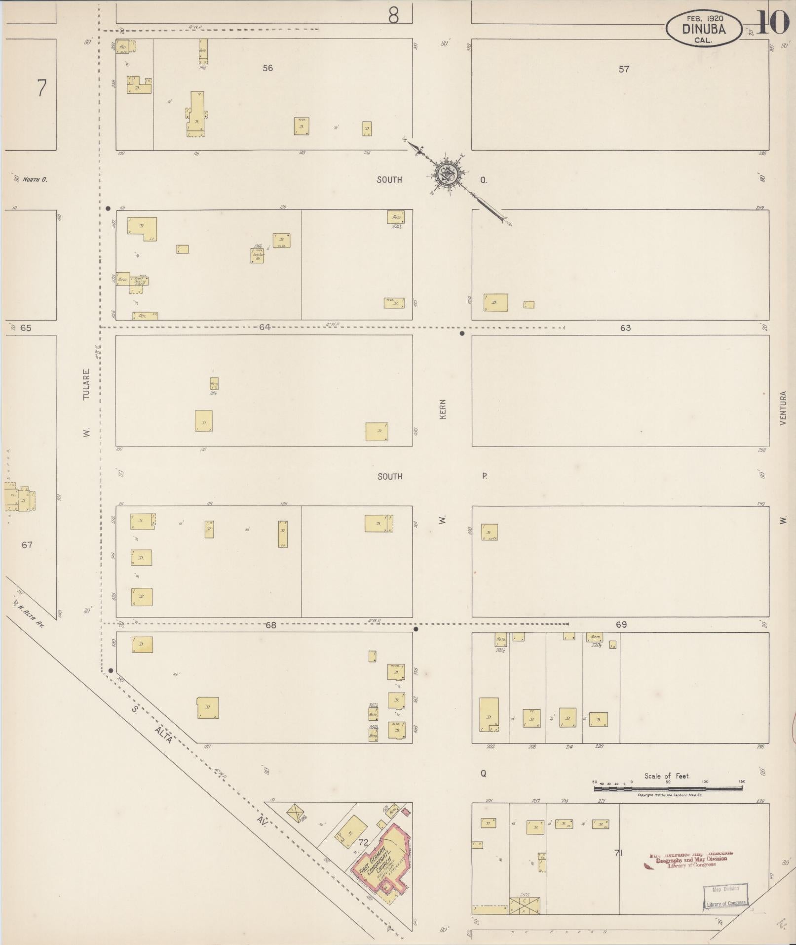 Sanborn Fire Insurance Map from Dinuba, Tulare County, California (1920), Sheet #0010 - Complete Map Set gallery image, historic Sanborn map, vintage wall art, California California