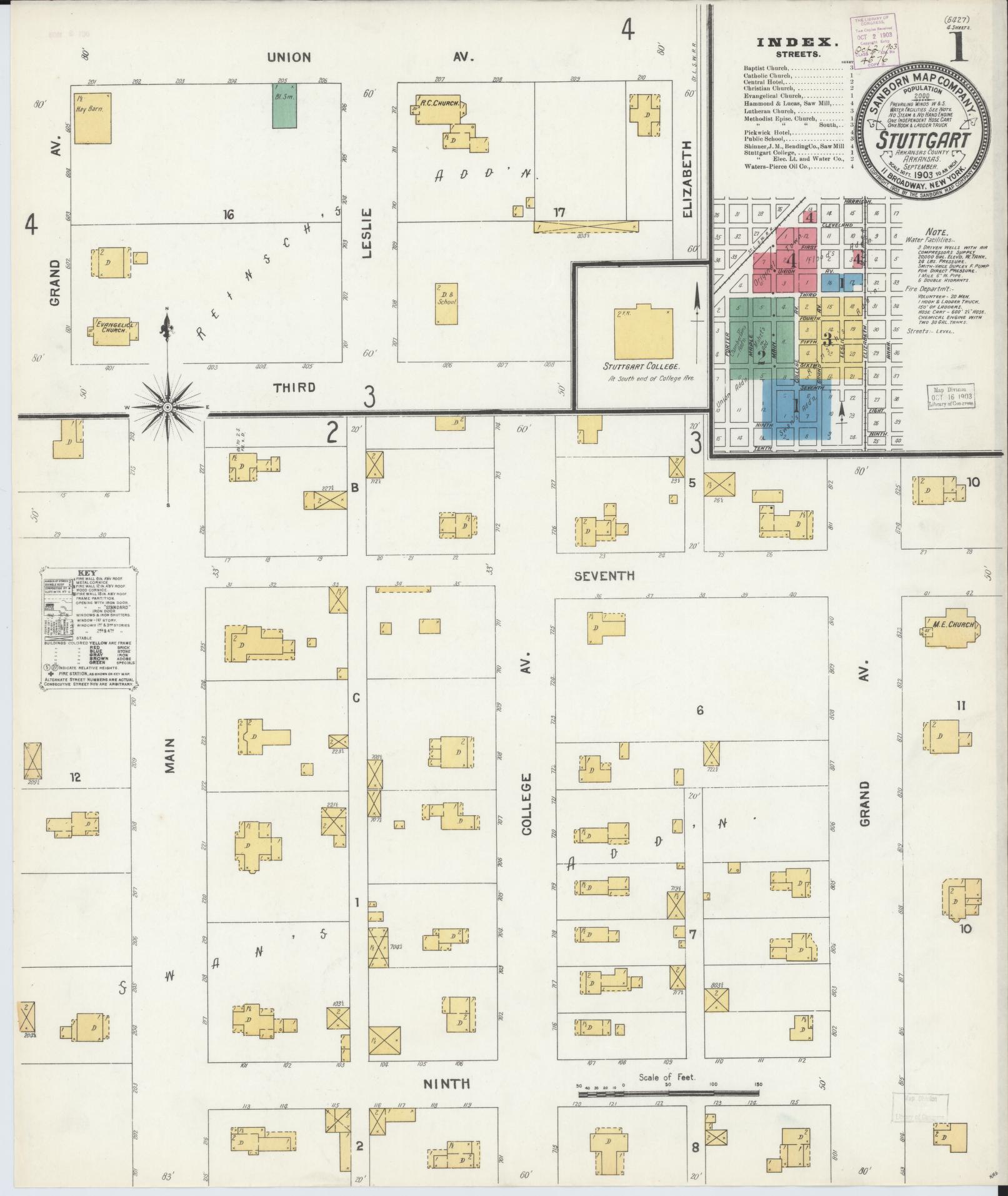 Sanborn Fire Insurance Map from Stuttgart, Arkansas County, Arkansas (1903), Sheet #0001 - Complete Map Set gallery image, historic Sanborn map, vintage wall art, Stuttgart Arkansas