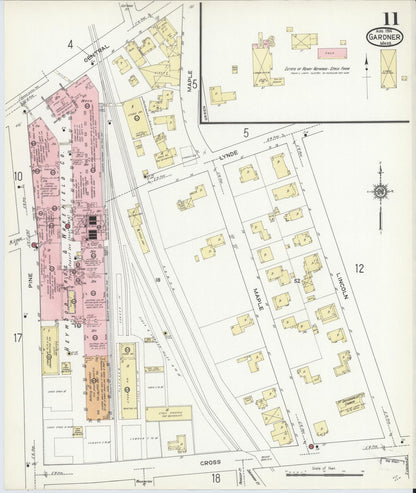 Sanborn Fire Insurance Map from Gardner, Worcester County, Massachusetts (1914), Sheet #0011 - Historic Sanborn Fire Insurance Map Print, vintage old map wall art, antique decor, genealogy gift, Massachusetts Massachusetts map