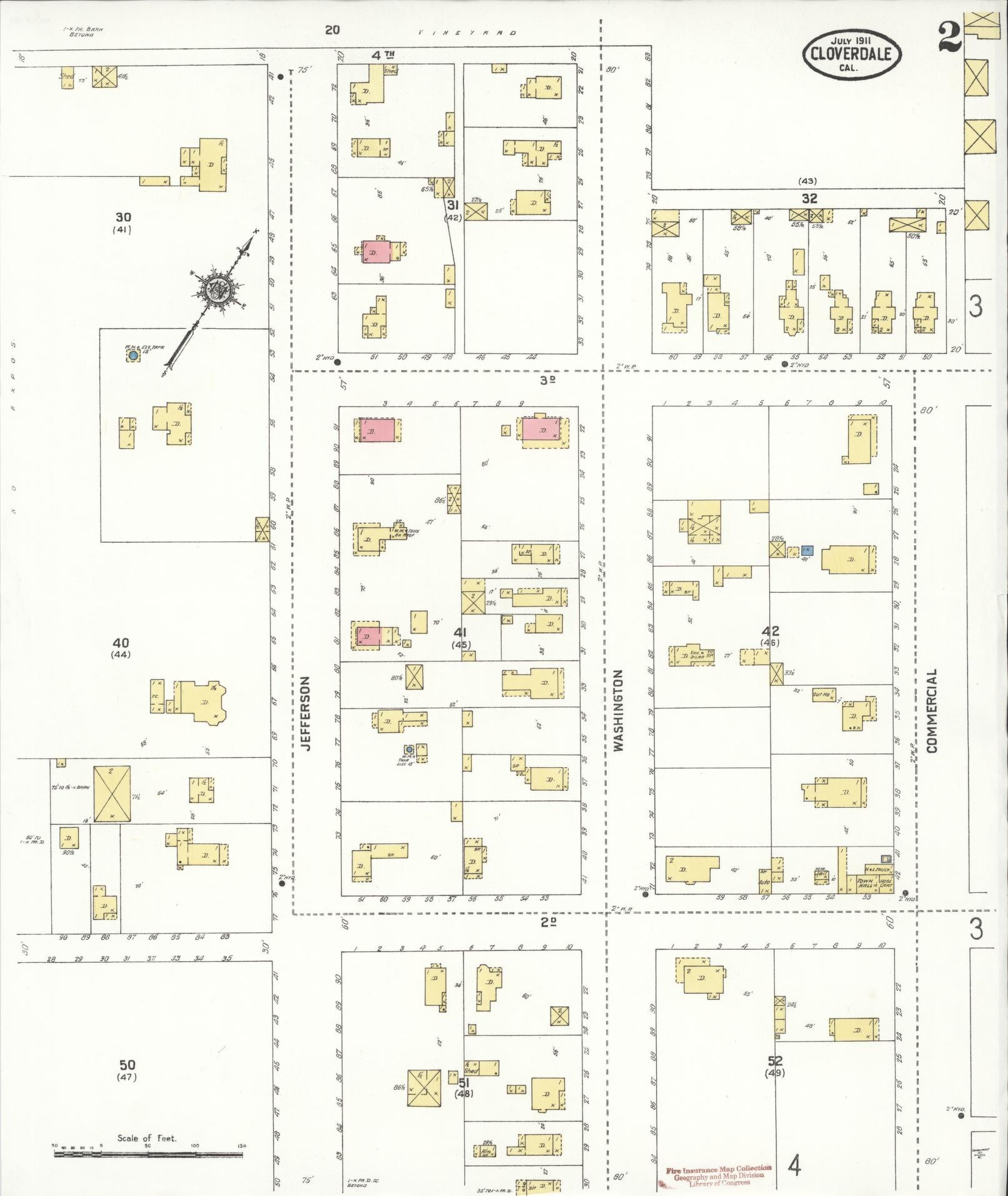 Sanborn Fire Insurance Map from Cloverdale, Sonoma County, California (1911), Sheet #0002 - Historic Sanborn Fire Insurance Map Print, vintage old map wall art, antique decor, genealogy gift, California California map