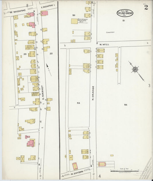 Sanborn Fire Insurance Map from Selins Grove, Snyder County, Pennsylvania (1921), Sheet #0002 - Historic Sanborn Fire Insurance Map Print, vintage old map wall art, antique decor, genealogy gift, Pennsylvania Pennsylvania map