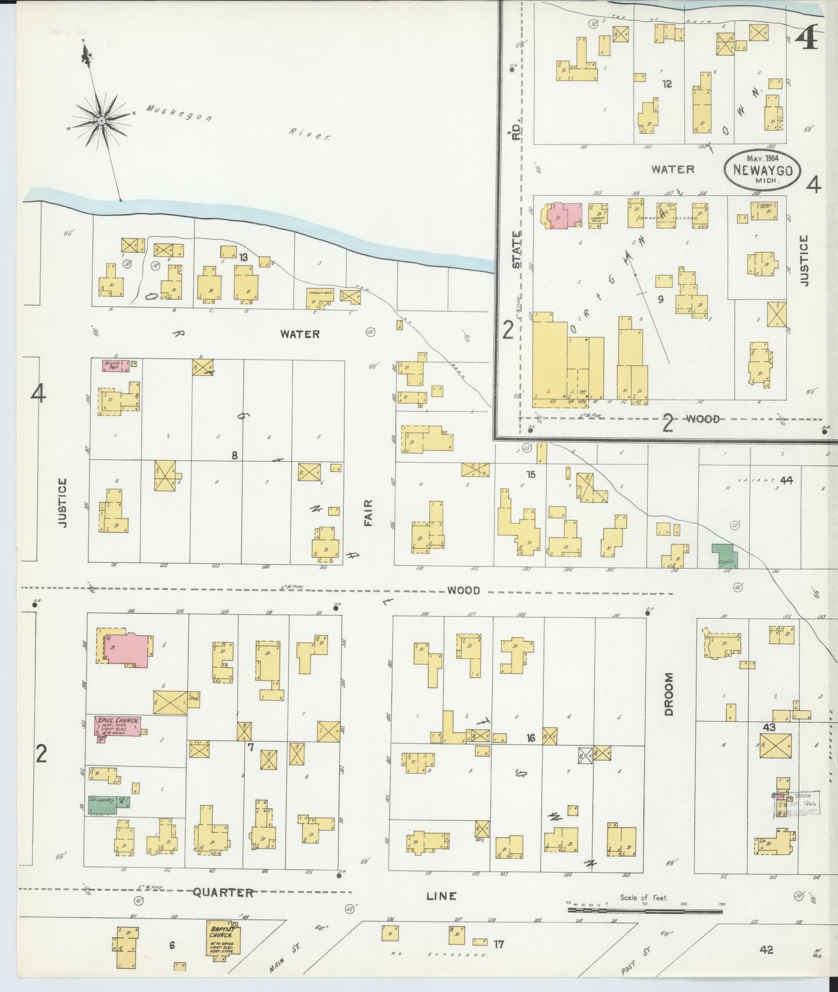 Sanborn Fire Insurance Map from Newaygo, Newaygo County, Michigan (1904), Sheet #0004 - Complete Map Set gallery image, historic Sanborn map, vintage wall art, Michigan Michigan