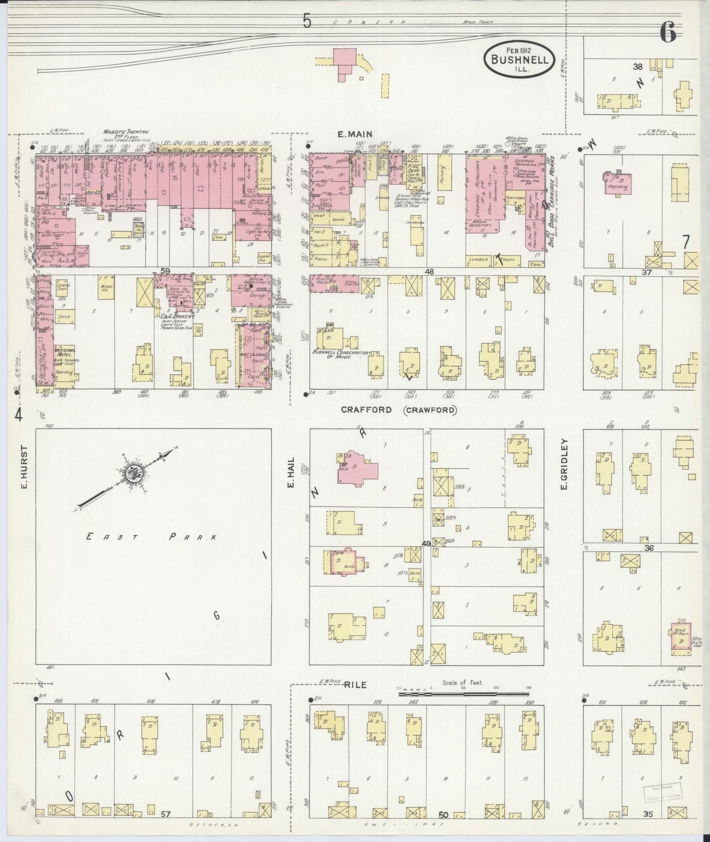 Sanborn Fire Insurance Map from Bushnell, Mcdonough County, Illinois (1912), Sheet #0006 - Complete Map Set gallery image, historic Sanborn map, vintage wall art, Illinois Illinois