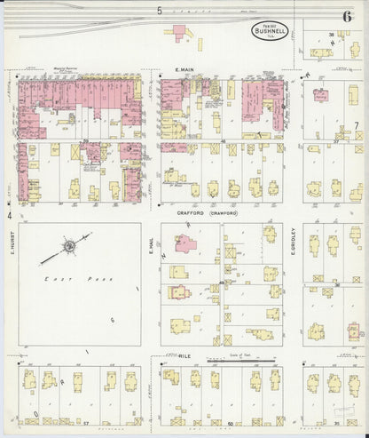 Sanborn Fire Insurance Map from Bushnell, Mcdonough County, Illinois (1912), Sheet #0006 - Complete Map Set gallery image, historic Sanborn map, vintage wall art, Illinois Illinois