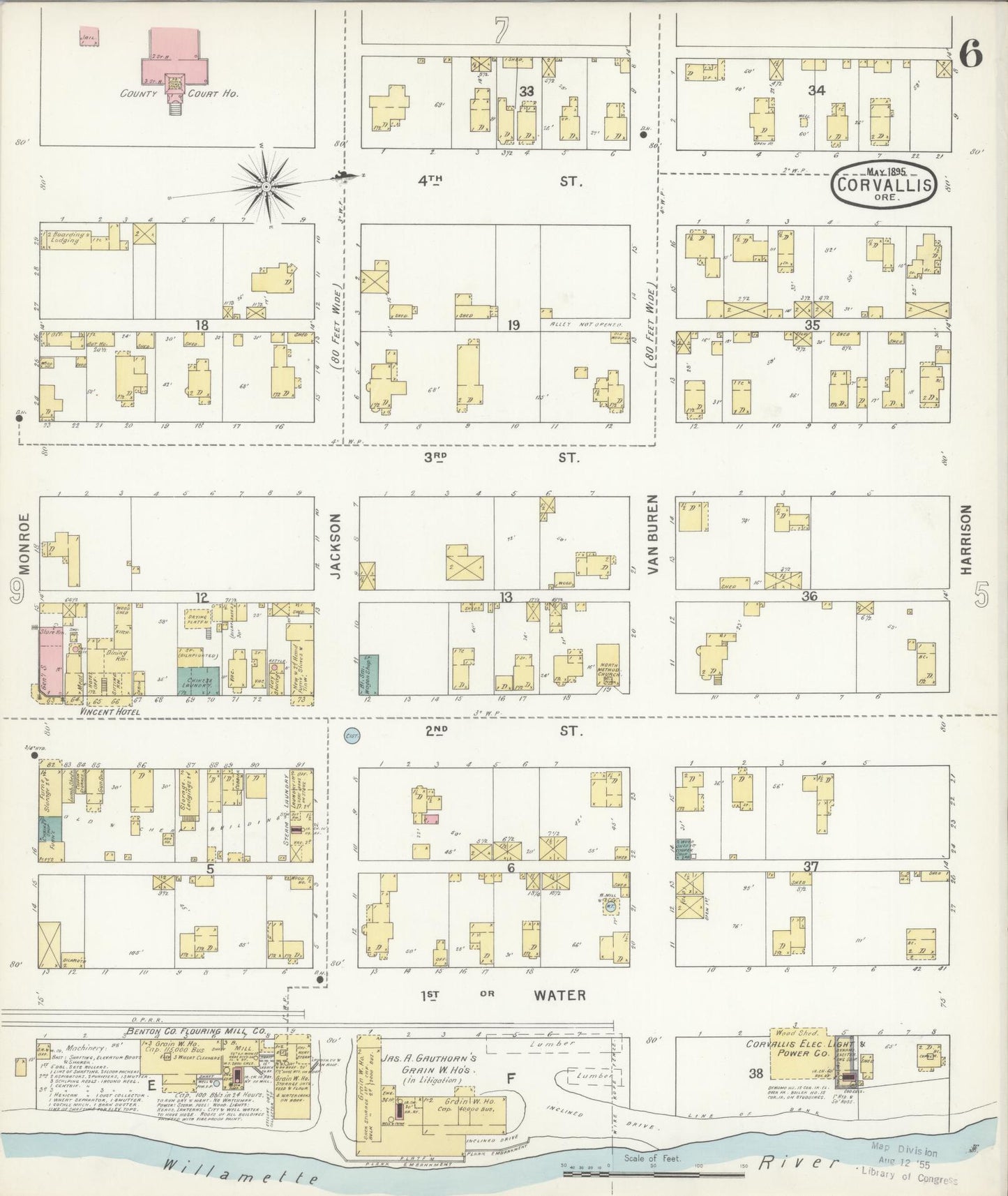 Sanborn Fire Insurance Map from Corvallis, Benton County, Oregon (1895), Sheet #0006 - Complete Map Set gallery image, historic Sanborn map, vintage wall art, Oregon Oregon