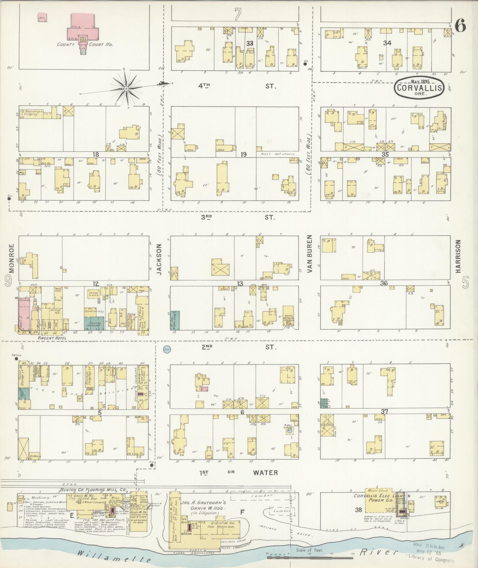 Sanborn Fire Insurance Map from Corvallis, Benton County, Oregon (1895), Sheet #0006 - Complete Map Set gallery image, historic Sanborn map, vintage wall art, Oregon Oregon
