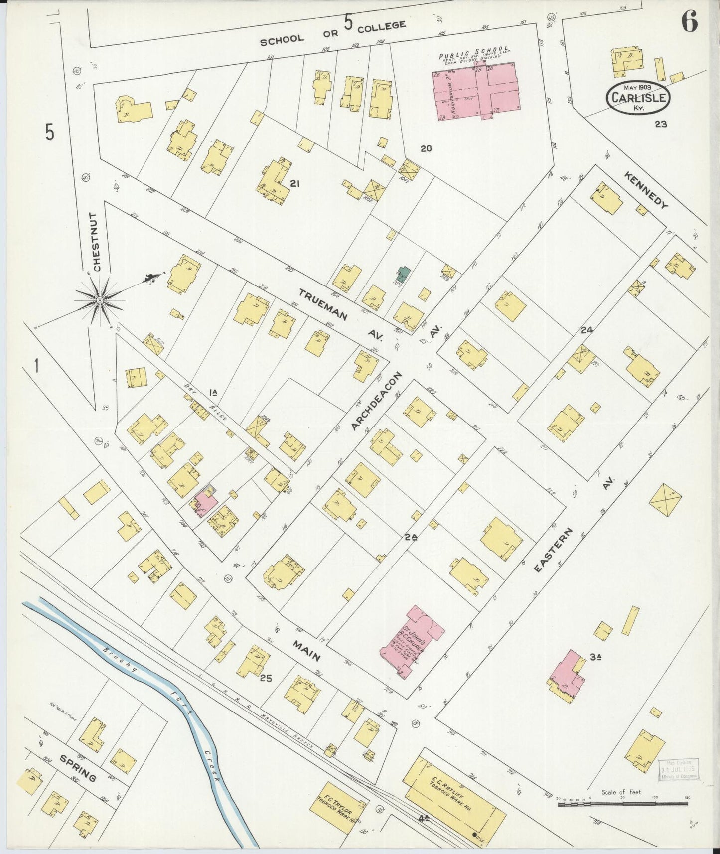 Sanborn Fire Insurance Map from Carlisle, Nicholas County, Kentucky (1909), Sheet #0006 - Historic Sanborn Fire Insurance Map Print, vintage old map wall art, antique decor, genealogy gift, Kentucky Kentucky map