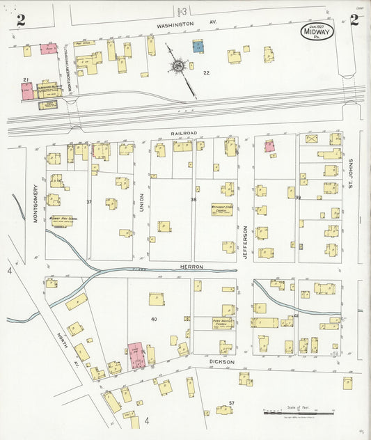 Sanborn Fire Insurance Map from Midway, Washington County, Pennsylvania (1927), Sheet #0002 - Historic Sanborn Fire Insurance Map Print, vintage old map wall art, antique decor, genealogy gift, Pennsylvania Pennsylvania map