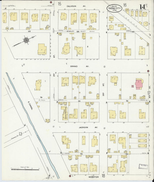 Sanborn Fire Insurance Map from Yazoo City, Yazoo County, Mississippi (1911), Sheet #0014 - Historic Sanborn Fire Insurance Map Print, vintage old map wall art, antique decor, genealogy gift, Mississippi Mississippi map