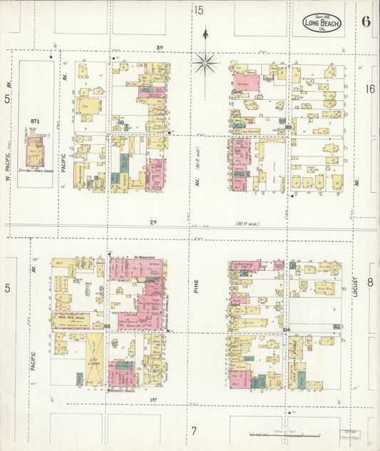 Sanborn Fire Insurance Map from Long Beach, Los Angeles County, California (1902), Sheet #0006 - Historic Sanborn Fire Insurance Map Print, vintage old map wall art, antique decor, genealogy gift, California California map