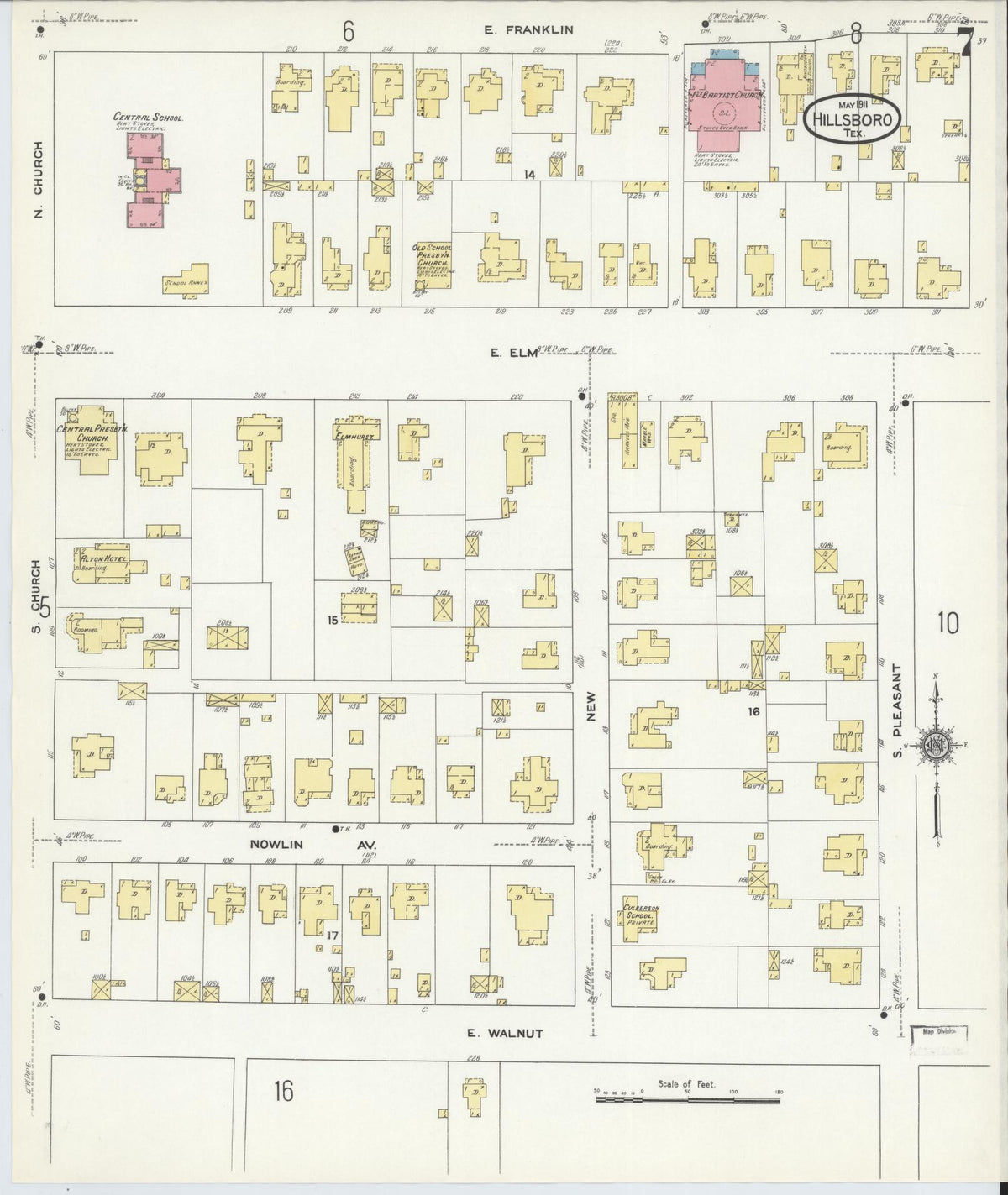 Sanborn Fire Insurance Map from Hillsboro, Hill County, Texas (1911), Sheet #0007 - Complete Map Set gallery image, historic Sanborn map, vintage wall art, Texas Texas