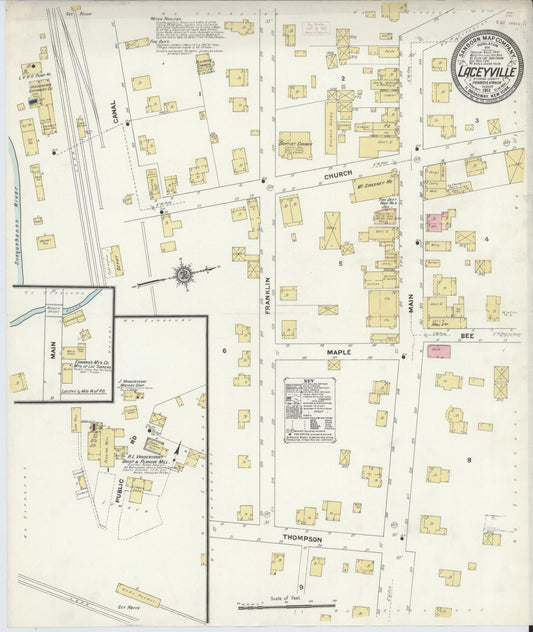 Sanborn Fire Insurance Map from Laceyville, Wyoming County, Pennsylvania (1911), Sheet #0001 - Historic Sanborn Fire Insurance Map Print, vintage old map wall art, antique decor, genealogy gift, Pennsylvania Pennsylvania map