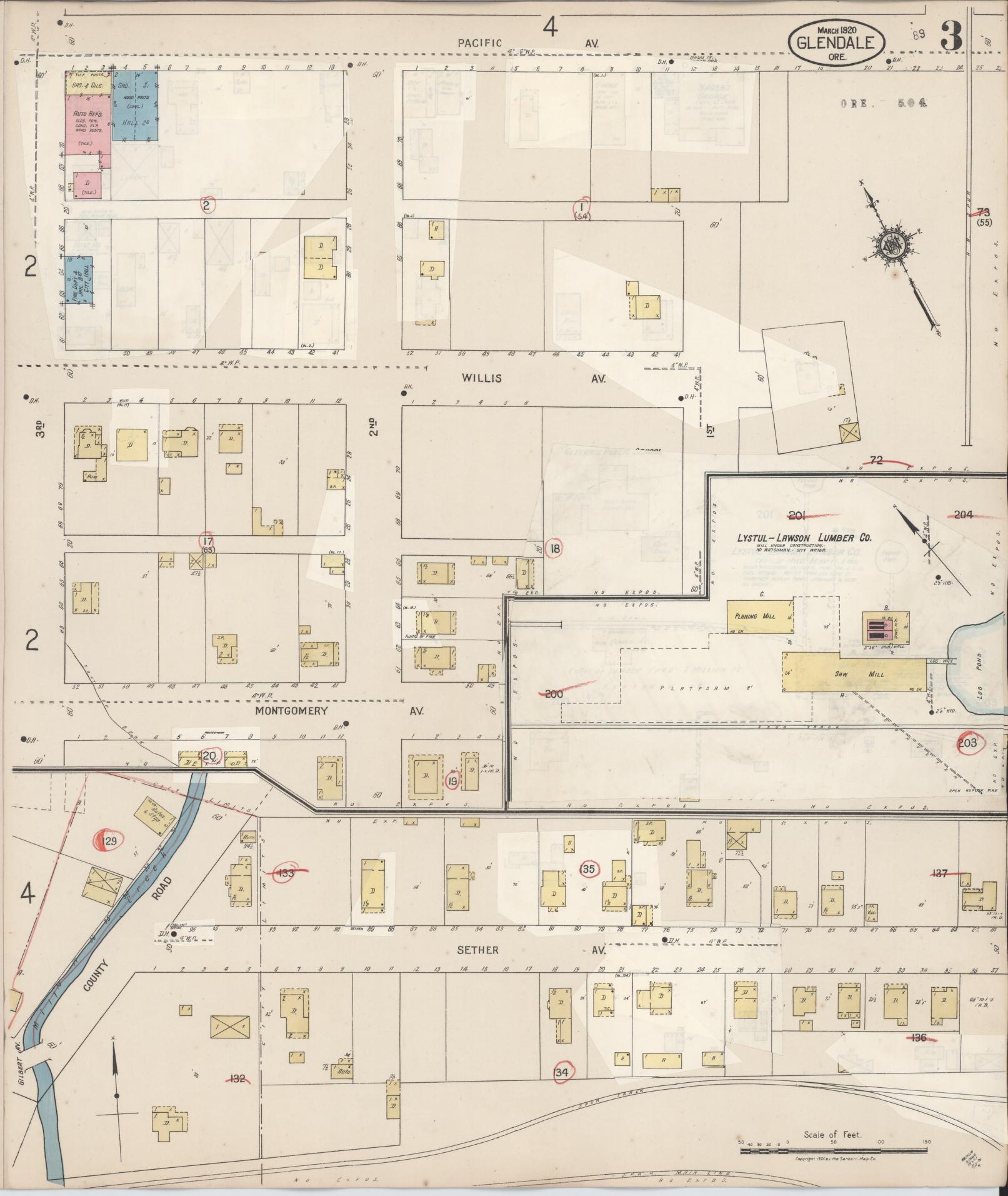 Sanborn Fire Insurance Map from Glendale, Douglas County, Oregon (1931), Sheet #0003 - Complete Map Set gallery image, historic Sanborn map, vintage wall art, Oregon Oregon