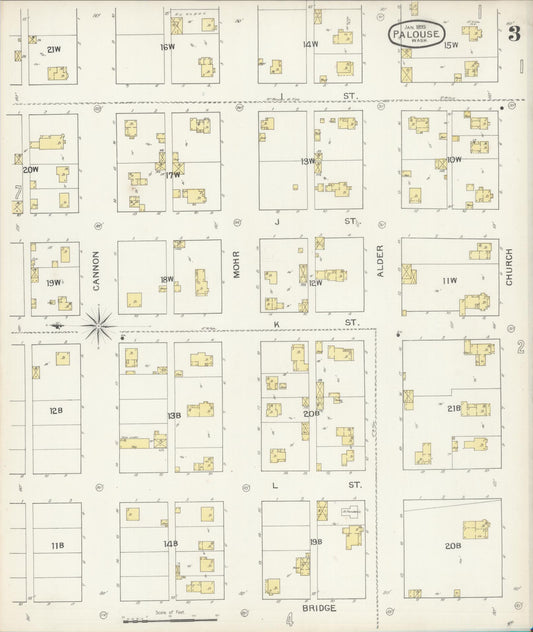 Sanborn Fire Insurance Map from Palouse City, Whitman County, Washington (1893), Sheet #0003 - Historic Sanborn Fire Insurance Map Print, vintage old map wall art, antique decor, genealogy gift, Washington Washington map