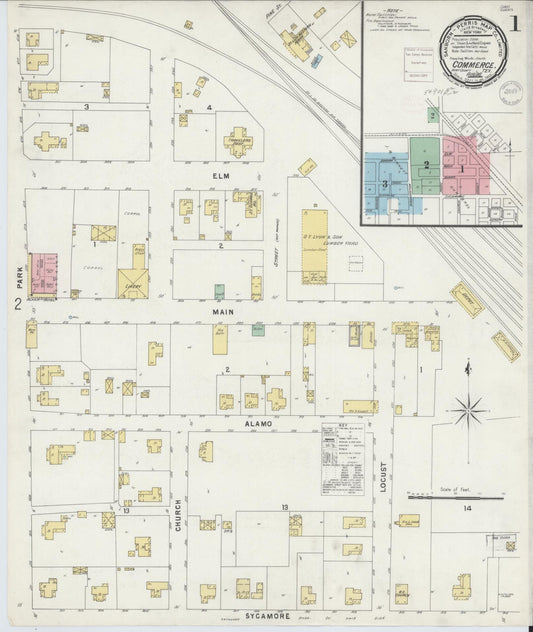 Sanborn Fire Insurance Map from Commerce, Hunt County, Texas (1896), Sheet #0001 - Complete Map Set gallery image, historic Sanborn map, vintage wall art, Texas Texas