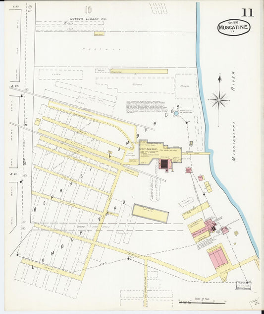 Sanborn Fire Insurance Map from Muscatine, Musactine County, Iowa (1892), Sheet #0011 - Historic Sanborn Fire Insurance Map Print, vintage old map wall art