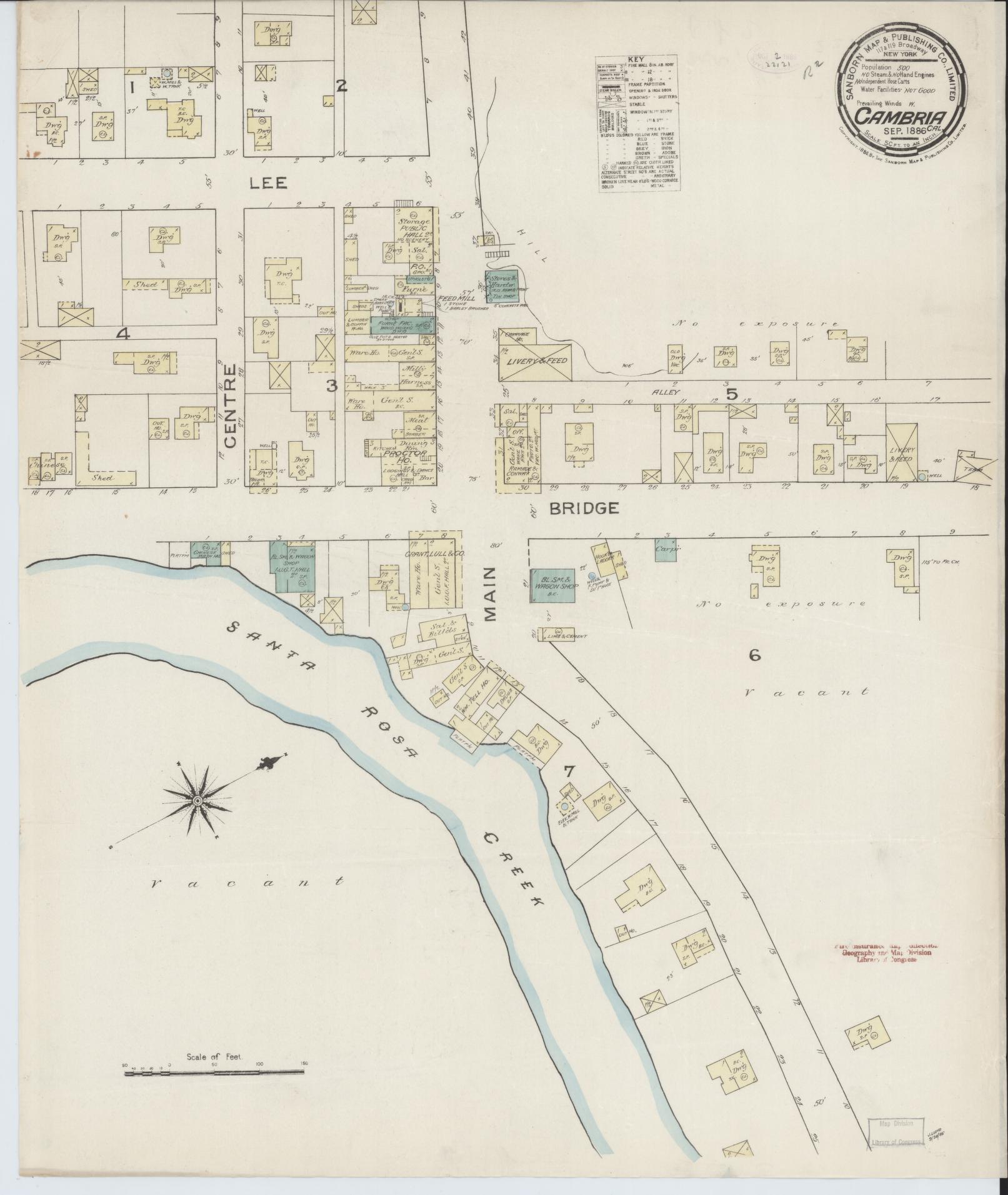 Sanborn Fire Insurance Map from Cambria, San Luis Obispo County, California (1886), Sheet #0001 - Historic Sanborn Fire Insurance Map Print, vintage old map wall art, antique decor, genealogy gift, California California map