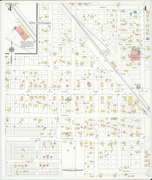 Sanborn Fire Insurance Map from Brighton, Livington County, Michigan (1938), Sheet #0004 - Historic Sanborn Fire Insurance Map Print, vintage old map wall art, antique decor, genealogy gift, Michigan Michigan map