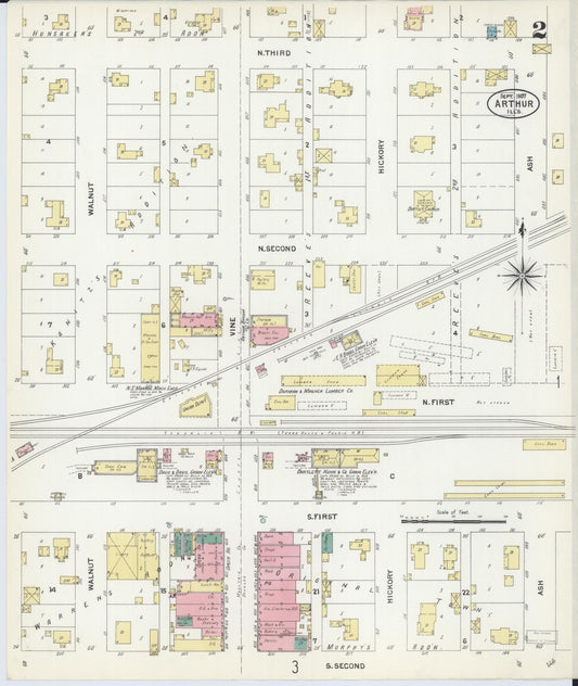 Sanborn Fire Insurance Map from Arthur, Moultrie And Douglas Counties, Illinois (1907), Sheet #0002 - Historic Sanborn Fire Insurance Map Print, vintage old map wall art, antique decor, genealogy gift, Illinois Illinois map