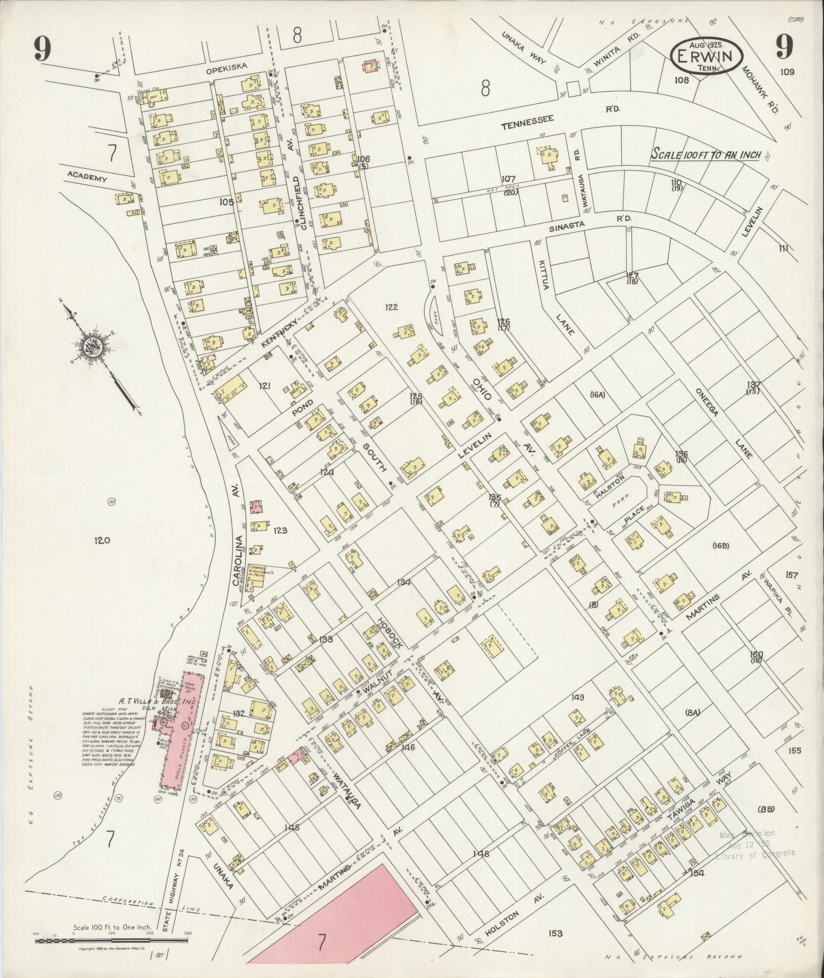 Sanborn Fire Insurance Map from Erwin, Unicoi County, Tennessee (1925), Sheet #0009 - Complete Map Set gallery image, historic Sanborn map, vintage wall art, Tennessee Tennessee