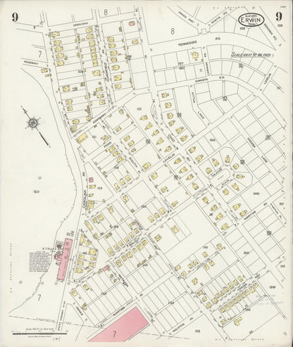 Sanborn Fire Insurance Map from Erwin, Unicoi County, Tennessee (1925), Sheet #0009 - Complete Map Set gallery image, historic Sanborn map, vintage wall art, Tennessee Tennessee