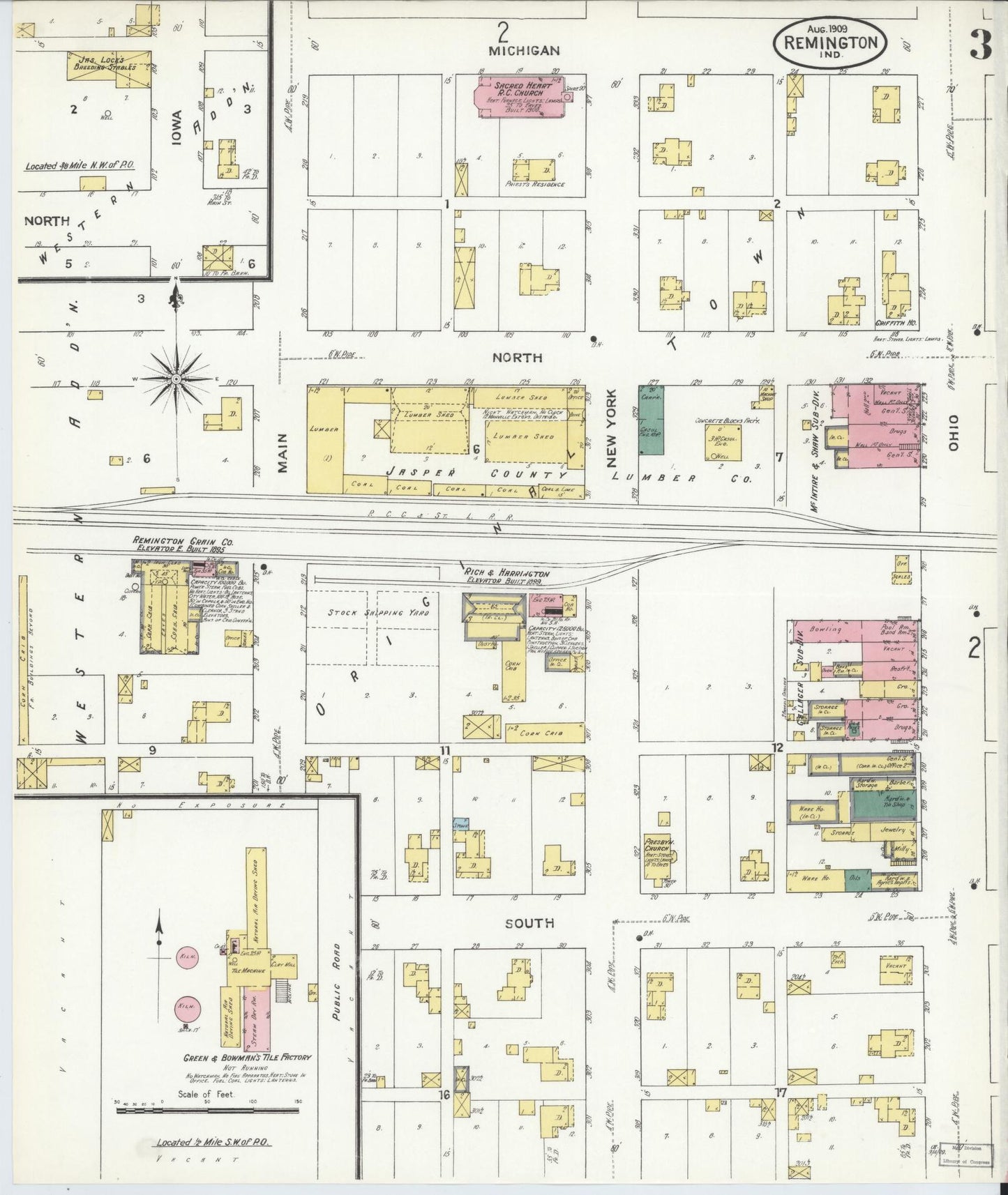 Sanborn Fire Insurance Map from Remington, Jasper County, Indiana (1909), Sheet #0003 - Complete Map Set gallery image, historic Sanborn map, vintage wall art, Indiana Indiana