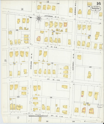 Sanborn Fire Insurance Map from Roanoke, Independent Cities, Virginia (1903), Sheet #0016 - Complete Map Set gallery image, historic Sanborn map, vintage wall art, Virginia Virginia