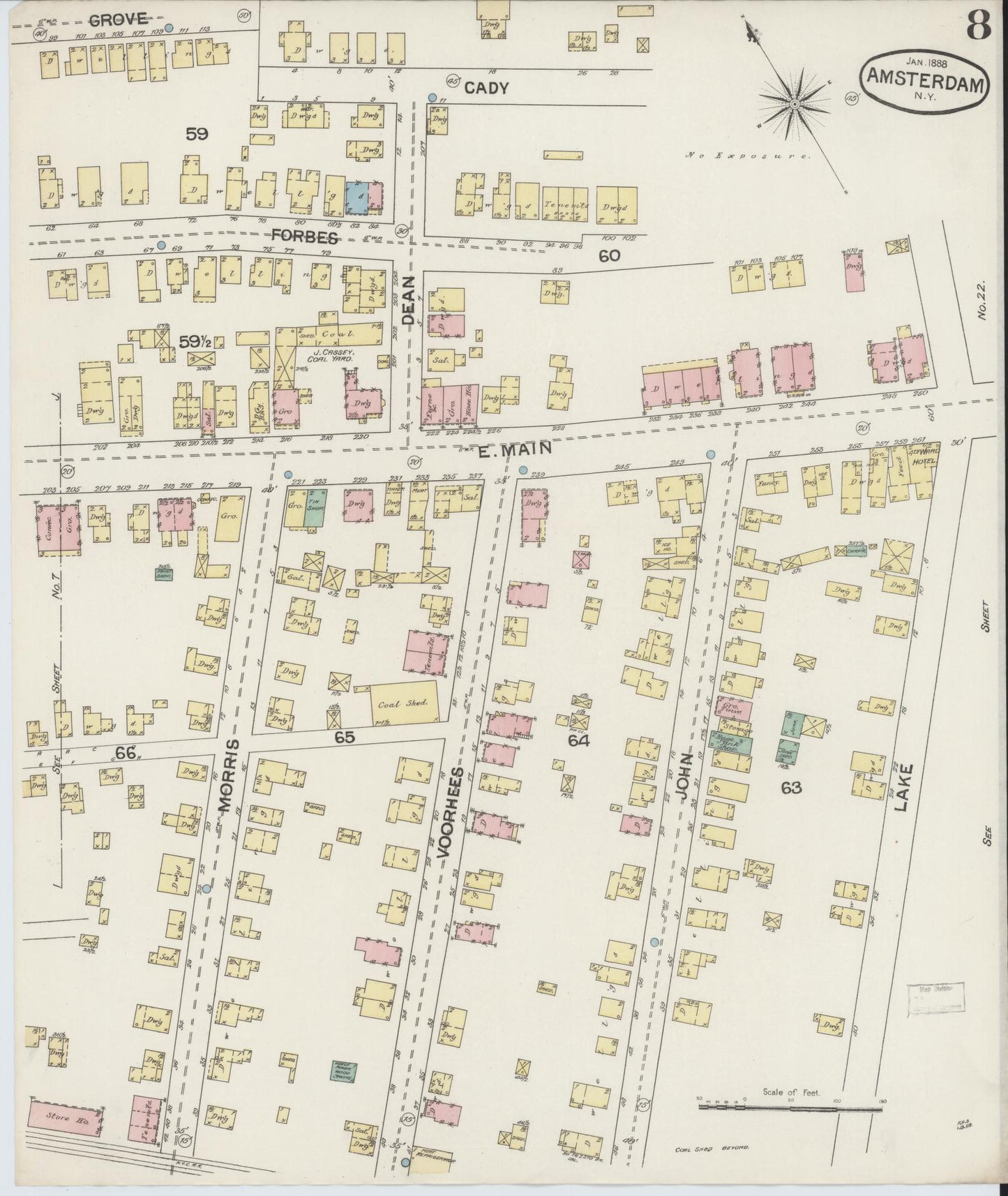 Sanborn Fire Insurance Map from Amsterdam, Montgomery County, New York (1888), Sheet #0008 - Complete Map Set gallery image, historic Sanborn map, vintage wall art, New York New York