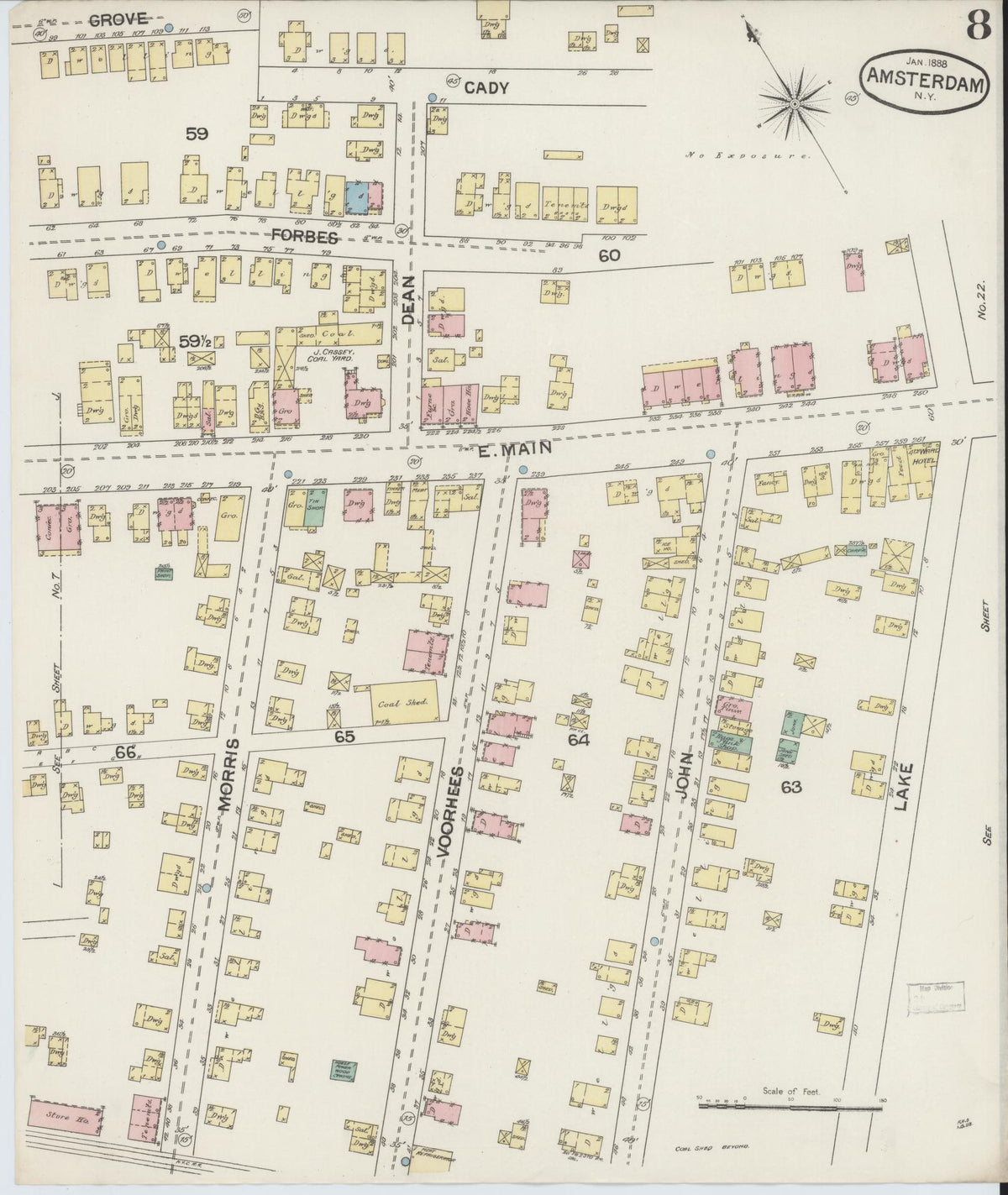 Sanborn Fire Insurance Map from Amsterdam, Montgomery County, New York (1888), Sheet #0008 - Complete Map Set gallery image, historic Sanborn map, vintage wall art, New York New York