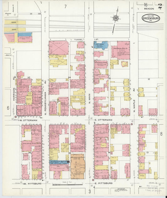 Sanborn Fire Insurance Map from Greensburg, Westmoreland County, Pennsylvania (1915), Sheet #0002 - Historic Sanborn Fire Insurance Map Print, vintage old map wall art, antique decor, genealogy gift, Pennsylvania Pennsylvania map
