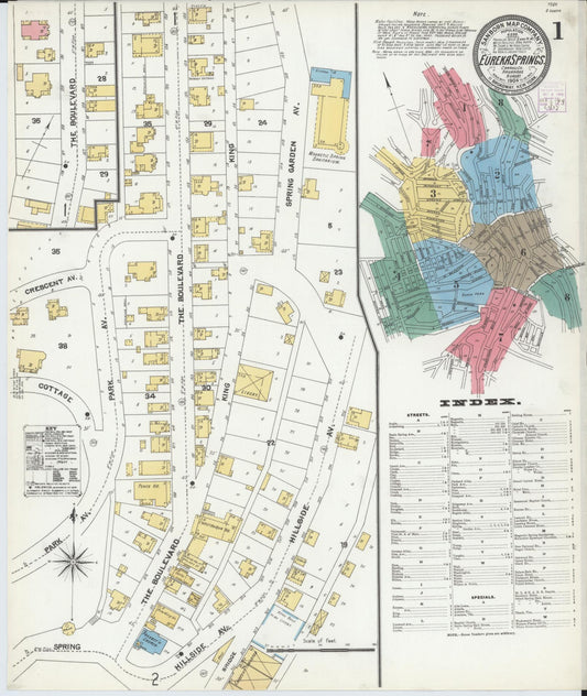 Sanborn Fire Insurance Map from Eureka Springs, Carroll County, Arkansas (1904), Sheet #0001 - Complete Map Set gallery image, historic Sanborn map, vintage wall art, Arkansas Arkansas