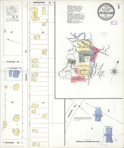 Sanborn Fire Insurance Map from San Anselmo, Marin County, California (1909), Sheet #0001 - Complete Map Set gallery image, historic Sanborn map, vintage wall art, California California