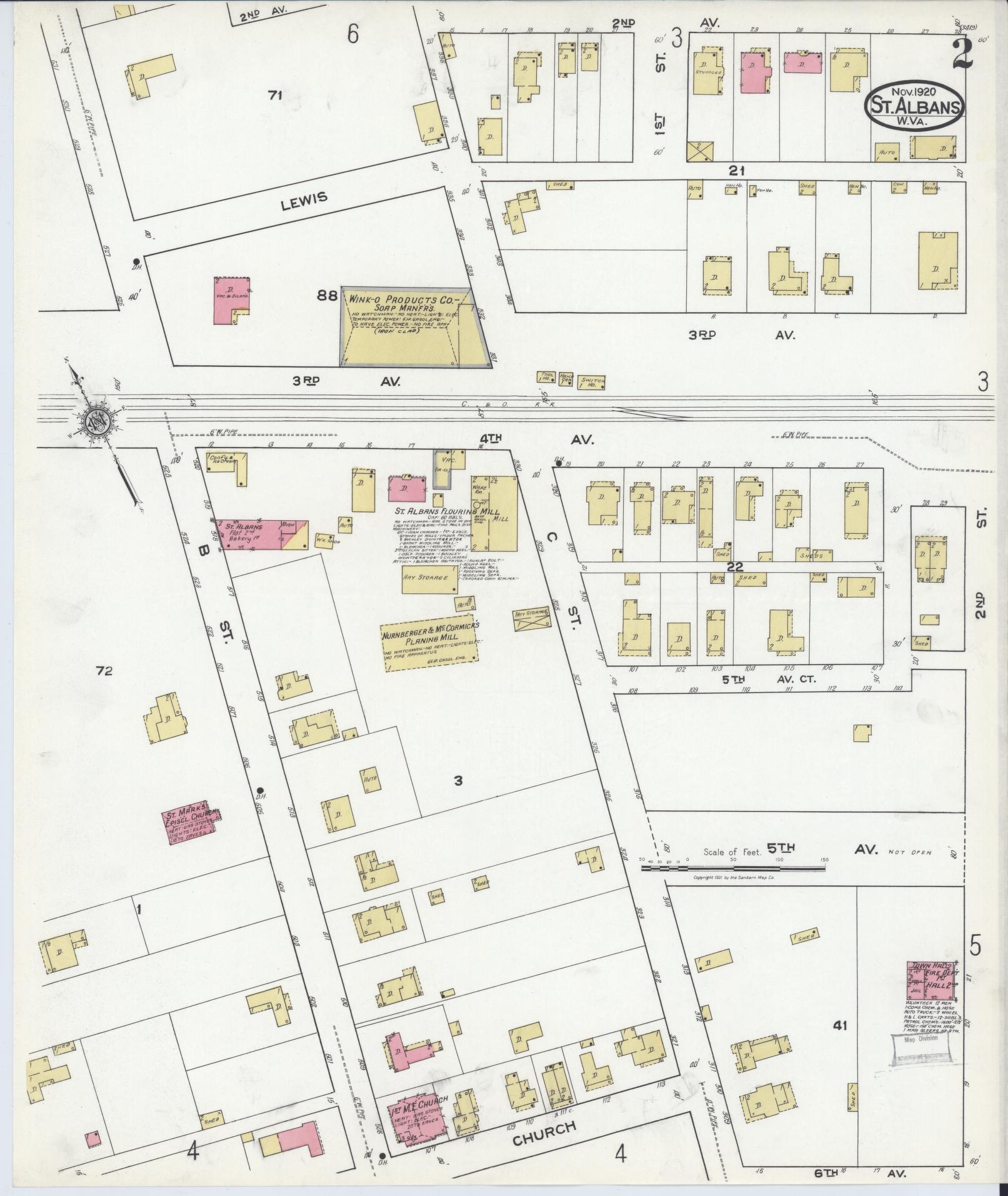Sanborn Fire Insurance Map from Saint Albans, Kanawha County, West Virginia (1920), Sheet #0002 - Complete Map Set gallery image, historic Sanborn map, vintage wall art, West Virginia West Virginia