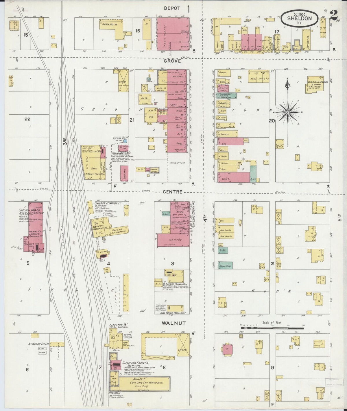 Sanborn Fire Insurance Map from Sheldon, Iroquois County, Illinois (1900), Sheet #0002 - Historic Sanborn Fire Insurance Map Print, vintage old map wall art, antique decor, genealogy gift, Illinois Illinois map
