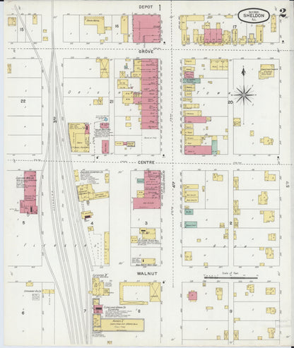 Sanborn Fire Insurance Map from Sheldon, Iroquois County, Illinois (1900), Sheet #0002 - Historic Sanborn Fire Insurance Map Print, vintage old map wall art, antique decor, genealogy gift, Illinois Illinois map